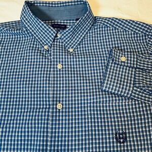 Chaps Blue Plaid Long Sleeve Button Up Shirt Men's Size Large Easy Care EUC